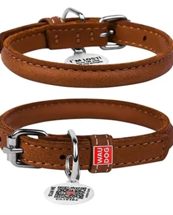 Rundsyet Læderhalsbånd  Brun  39 47 Cm