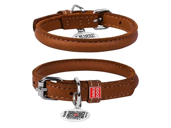 Rundsyet Læderhalsbånd Brun 39 47 Cm