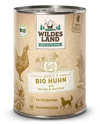 Wildes Land Bio Kylling økologisk Dåsemad Til Hunde  400g