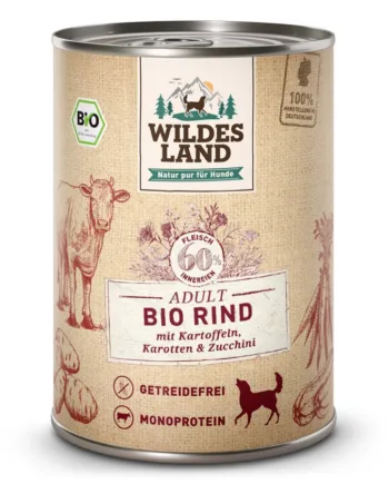 Wildes Land Bio Oksekød økologisk Dåsemad Til Hunde  400g