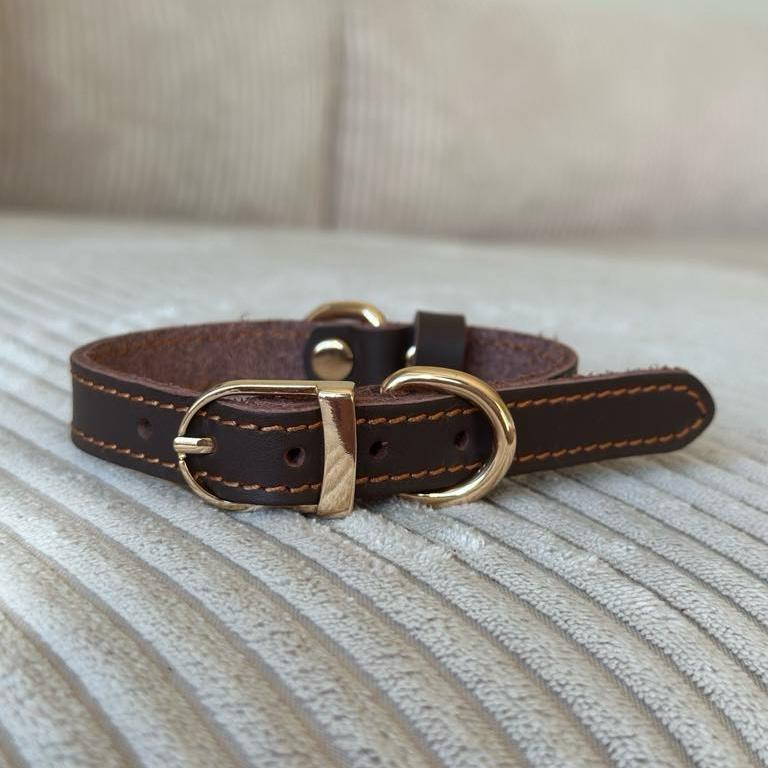Hundehalsbånd   Brun Okselæder Small   22-29 Cm